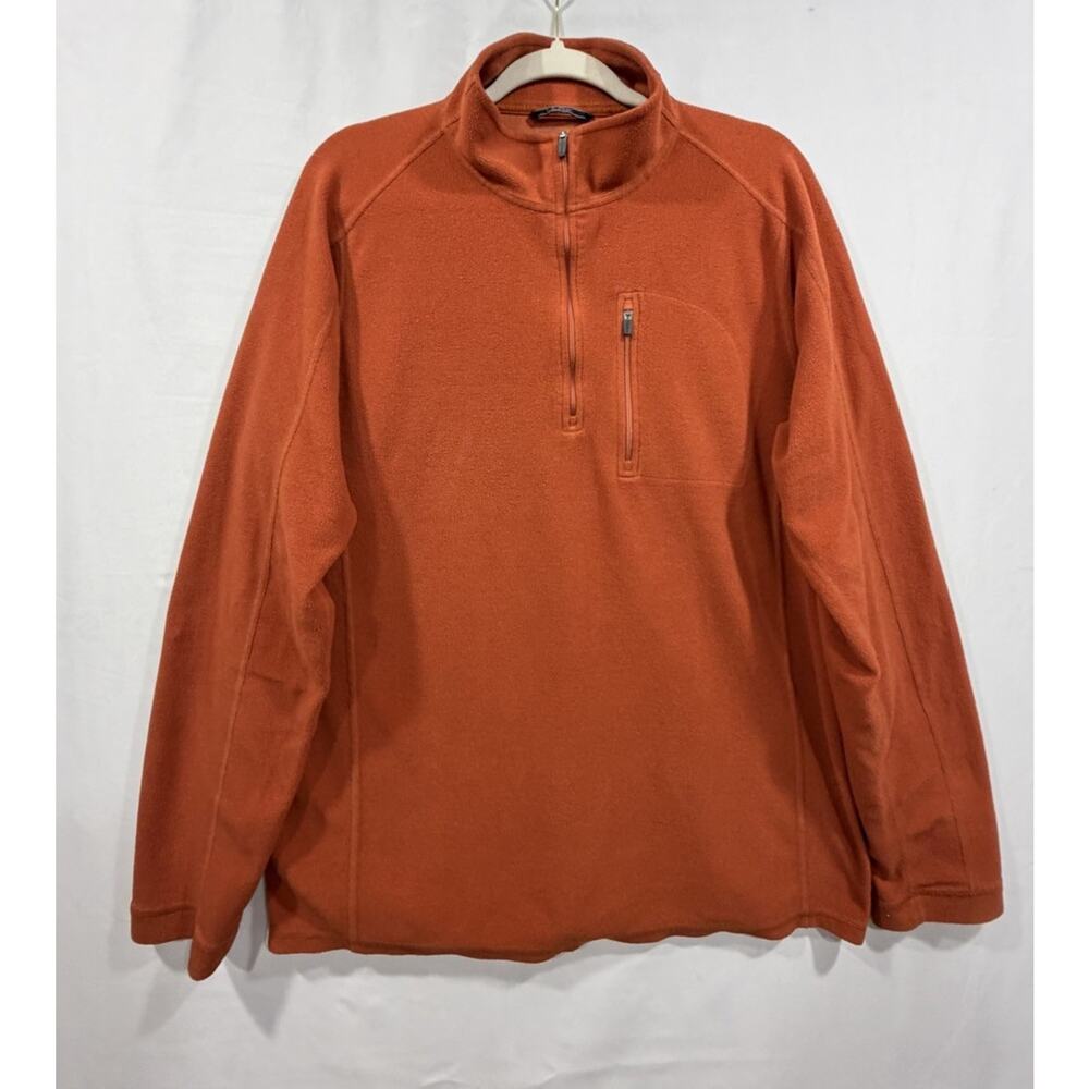 LL Bean Orange Men's 1/4 Zip Fleece Size Large Tall Cabincore Nature Gorpcore